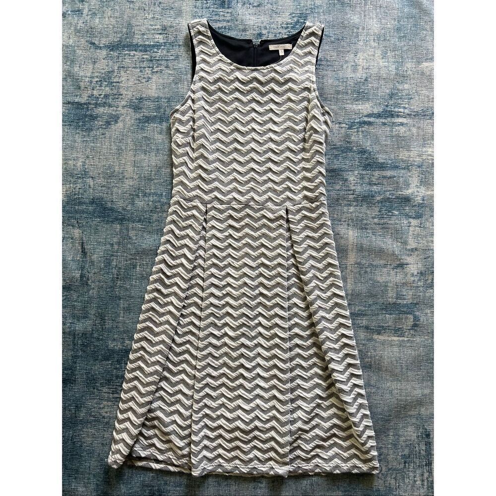 41Hawthorn Gray White Chevron Zig Zag Sleeveless Knee Length Dress Medium